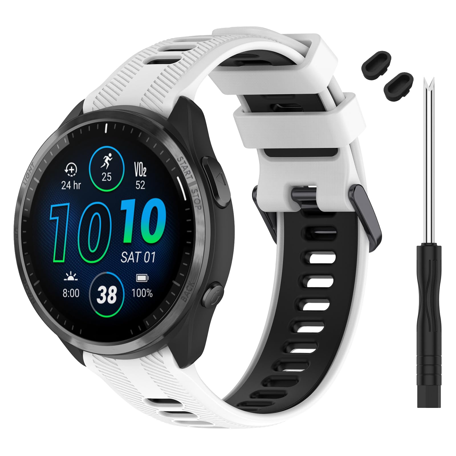 Photo 1 of TopPerfekt Band Compatible with Garmin Forerunner 965, Soft Silicone Replacement Watch Band Strap for 965 Smart Watch for Women Men White - Black