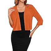 Iandroiy Women's 3/4 Sleeve Shrugs Lightweight Open Front Cropped Cardigan for Women