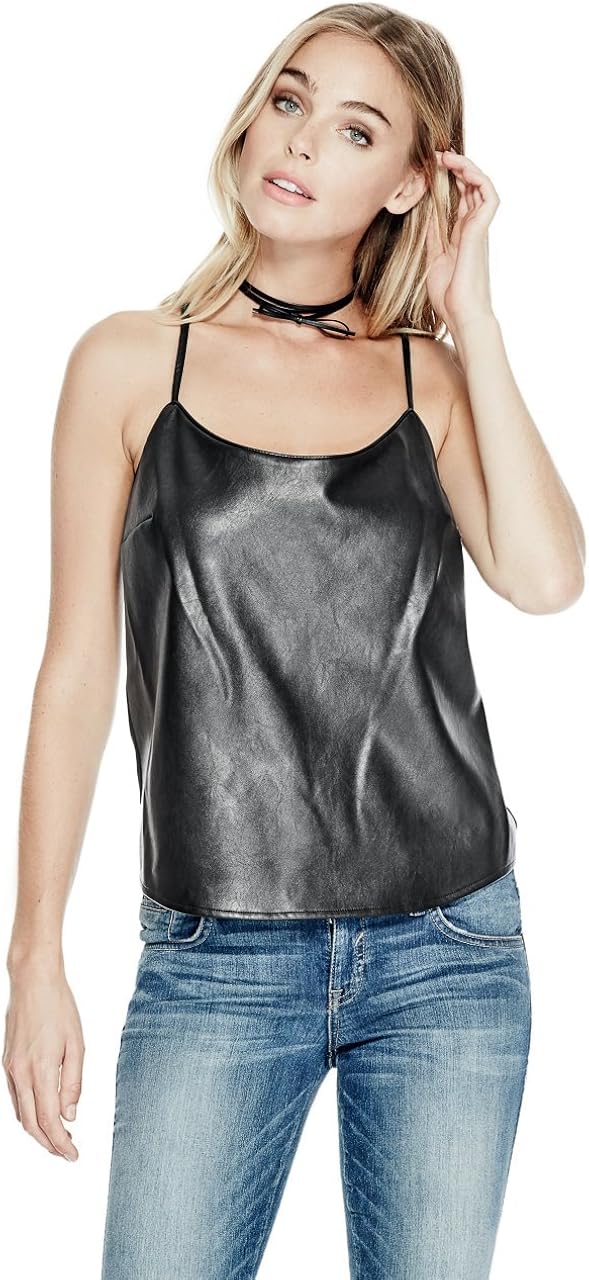 GUESS Women's Calhoun Faux-Leather Camisole (Medium, Jet ...