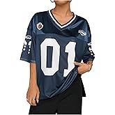 WDIRARA Women's Plus Size Football Jersey Shirts Oversized T Shirt Graphic Letter Print V Neck Short Sleeve Streetwear Top