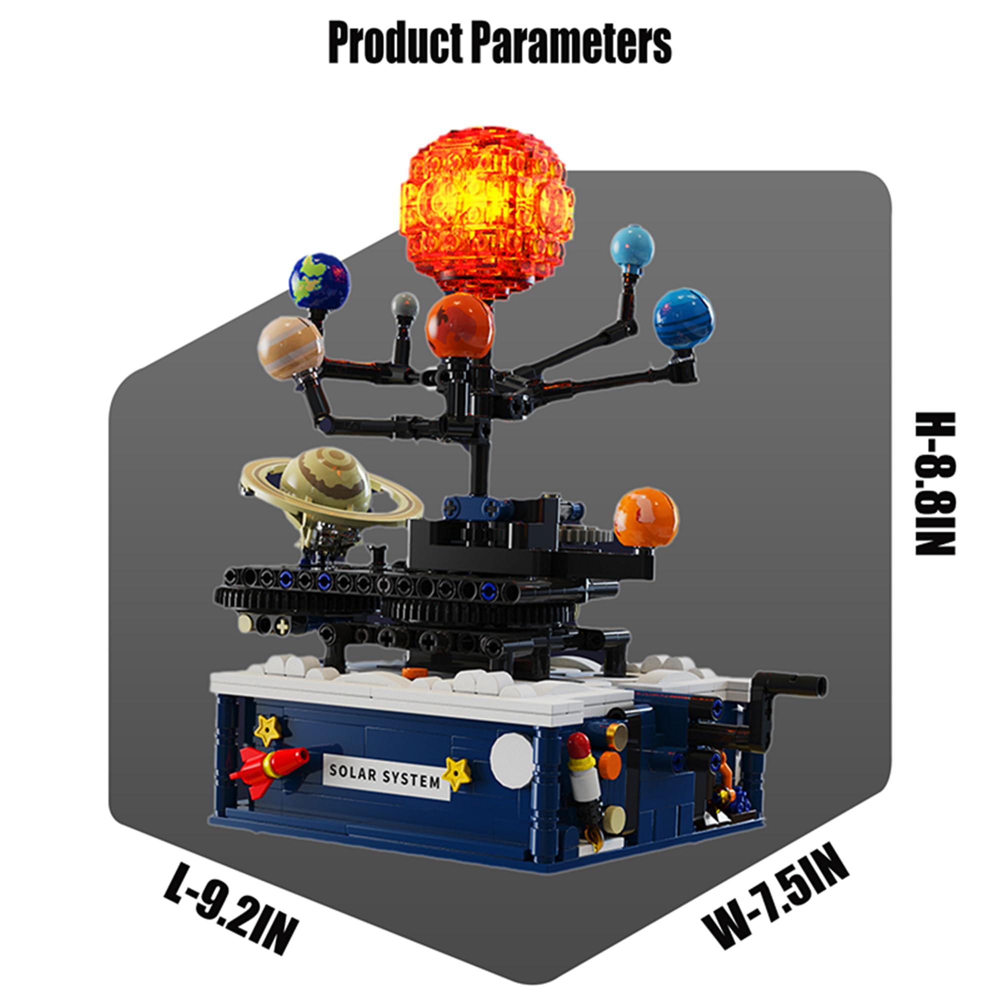 Solar System Building Kit with Lights - Spinning Space Exploration Building Toys - 775PCS with 9 Planets and Rocket Kits, Science Astronomy Educational Gift for Boys and Girls for Kids 8+ Years