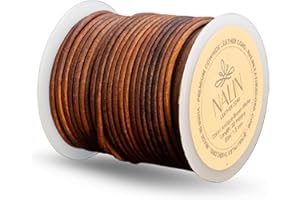 NALIN LEATHER CORD Real/Genuine Round Leather Cord for Jewelry Making, Leather Strips & Strings for Necklaces, Bracelets, Braiding, Crafts – Matte Finish (Antique/Distressed Brown, 1.5 mm)