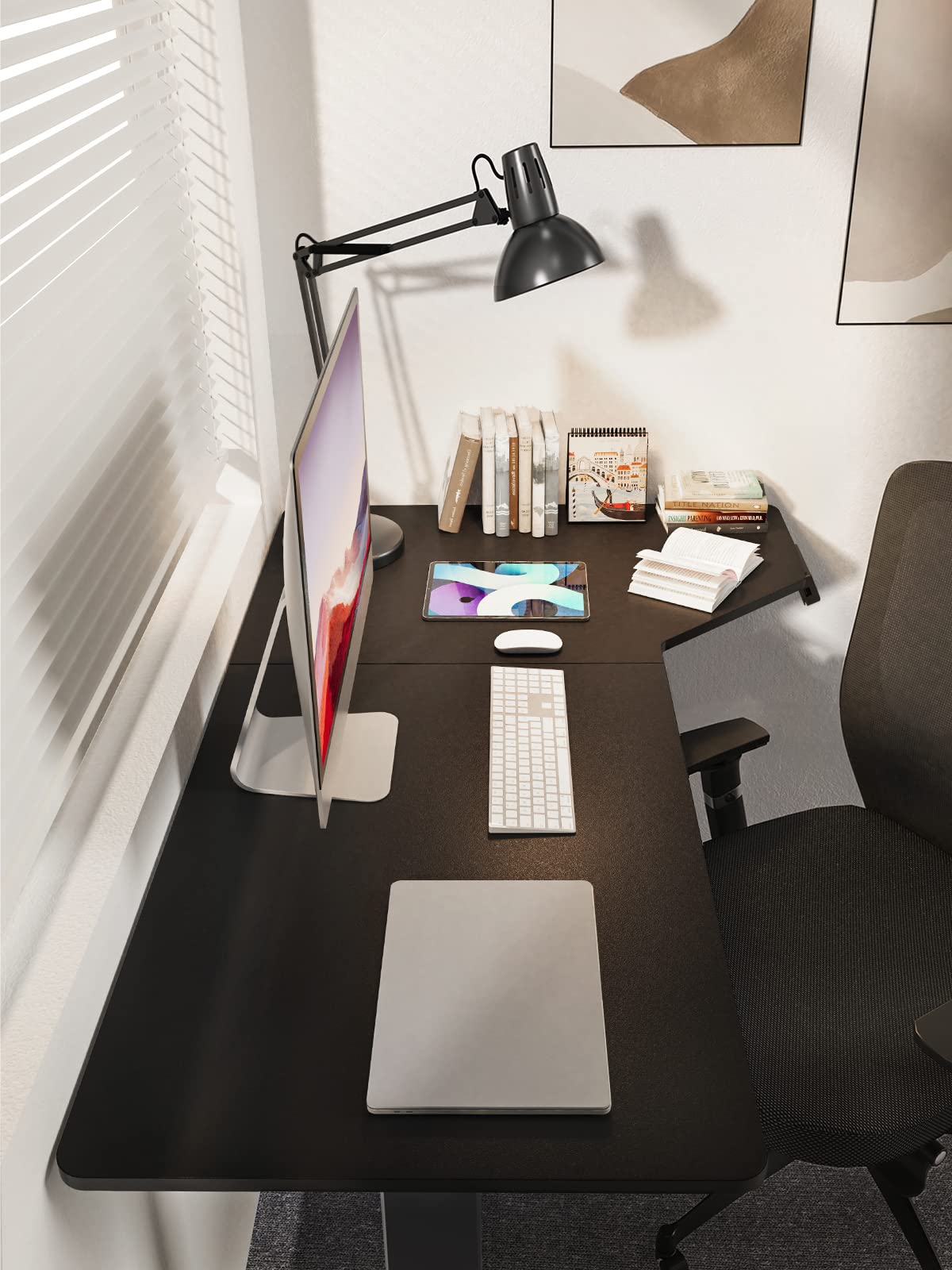 Marsail L Shaped Electric Standing Desk, 55x34 Inch Standing Desk Adjustable Height with Headphone Hook, Large Computer Desk Sit Stand Desk for Home Office Sturdy Writing Workstation, Obsidian