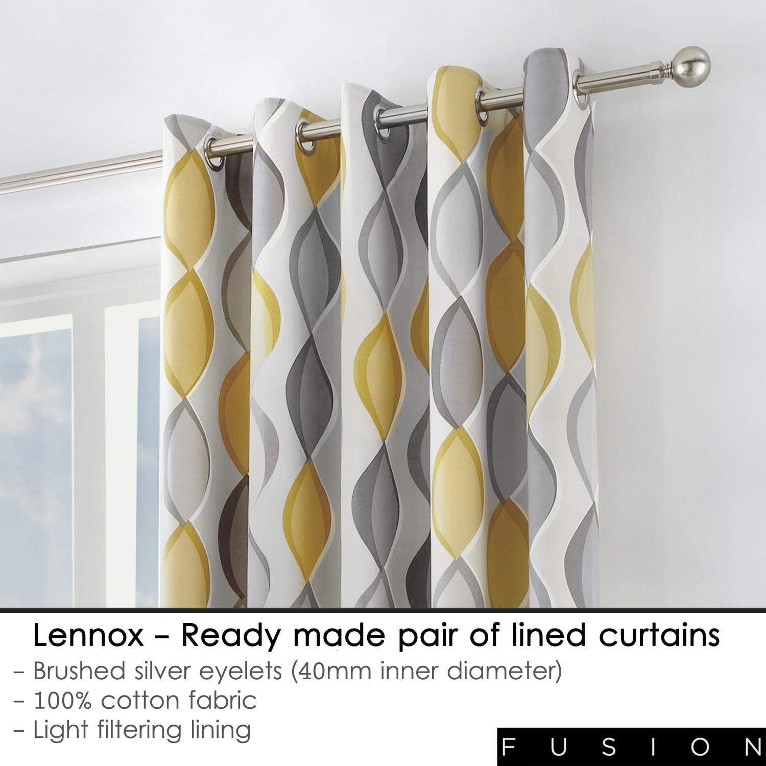 Fusion Lennox Curtains, 228 x 183cm, Grey, Grey & Ochre, 90" Width x 72" Drop (229 x 183cm) - Image 4
