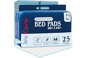 We Care Incontinence Bed Pads 36 x 24 inches, 25 Sheets, - Disposable Bed Pads, Under Pads, Blue Pads, Incontinence Pads, Soa