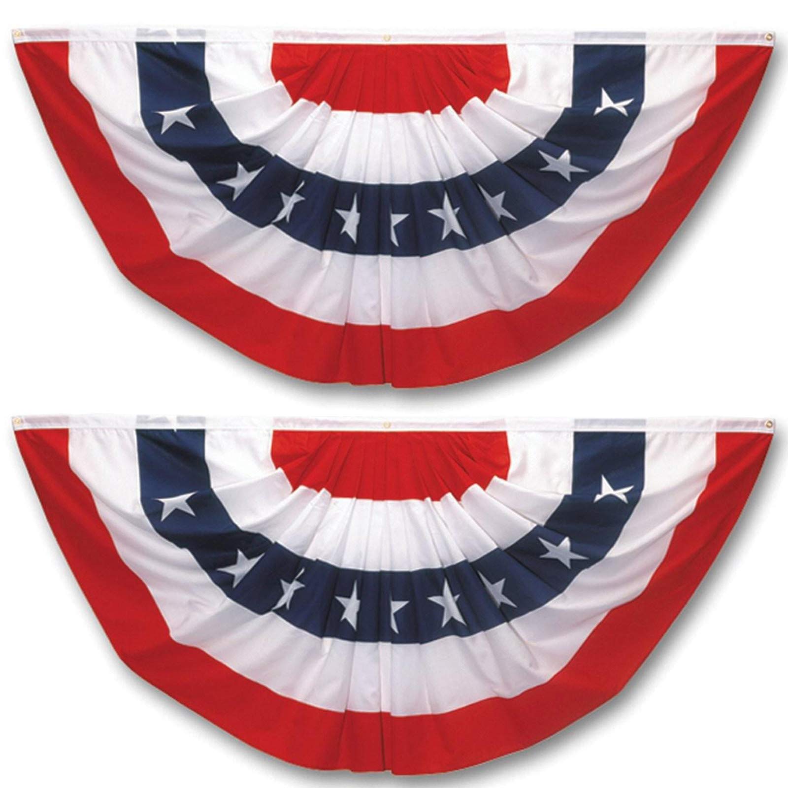 Pleated Fan Flag 2 Pack Patriotic American Bunting Flags for 4th of July/President's Day/Veterans Day/Memorial Day Decoration, 3x1.5 Feet with Brass Grommets