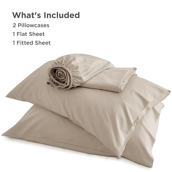 BEDSURE QUEEN SHEET SET, RAYON DERIVED FROM BAMBOO, COOLING SHEETS, BREATHABLE & SOFT, DEEP POCKET UP TO 16 INCHES, HOTEL LUXURY SILKY BEDDING FOR HOT SLEEPERS, SIMPLY TAUPE