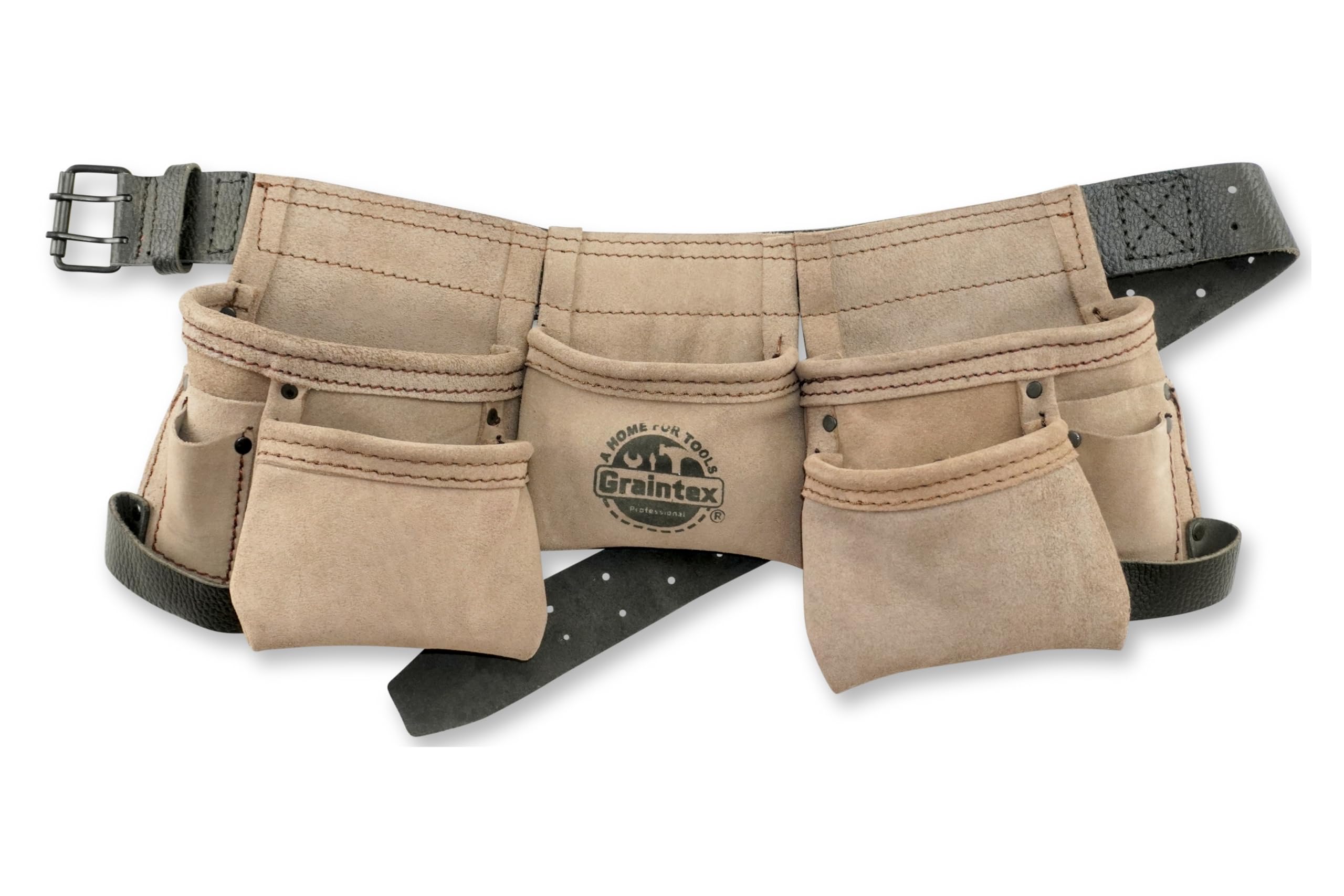 Photo 1 of Graintex DS2243 :: 9 Pocket Children Tool Belt Beige Color Suede Leather, Kids Real Tool Belt, Boys and Girls Tool Apron for Home Improvement, 1.1/2" Leather Belt, Hammer Loops