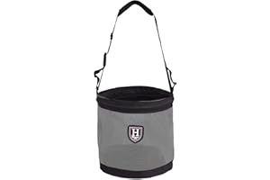Harrison Howard Horse Muzzle Feed Bag Nylon Mesh Grain Feed Bag with Padded Neck Strap Adjustable Belt Dark Gray Medium