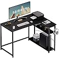 Pamray 43 Inch L Shaped Computer Desk with Reversible Side Storage Shelves, Small Corner Desk for Small Space Home Office,Writing Study Table Gaming PC Desk for Bedroom,Black