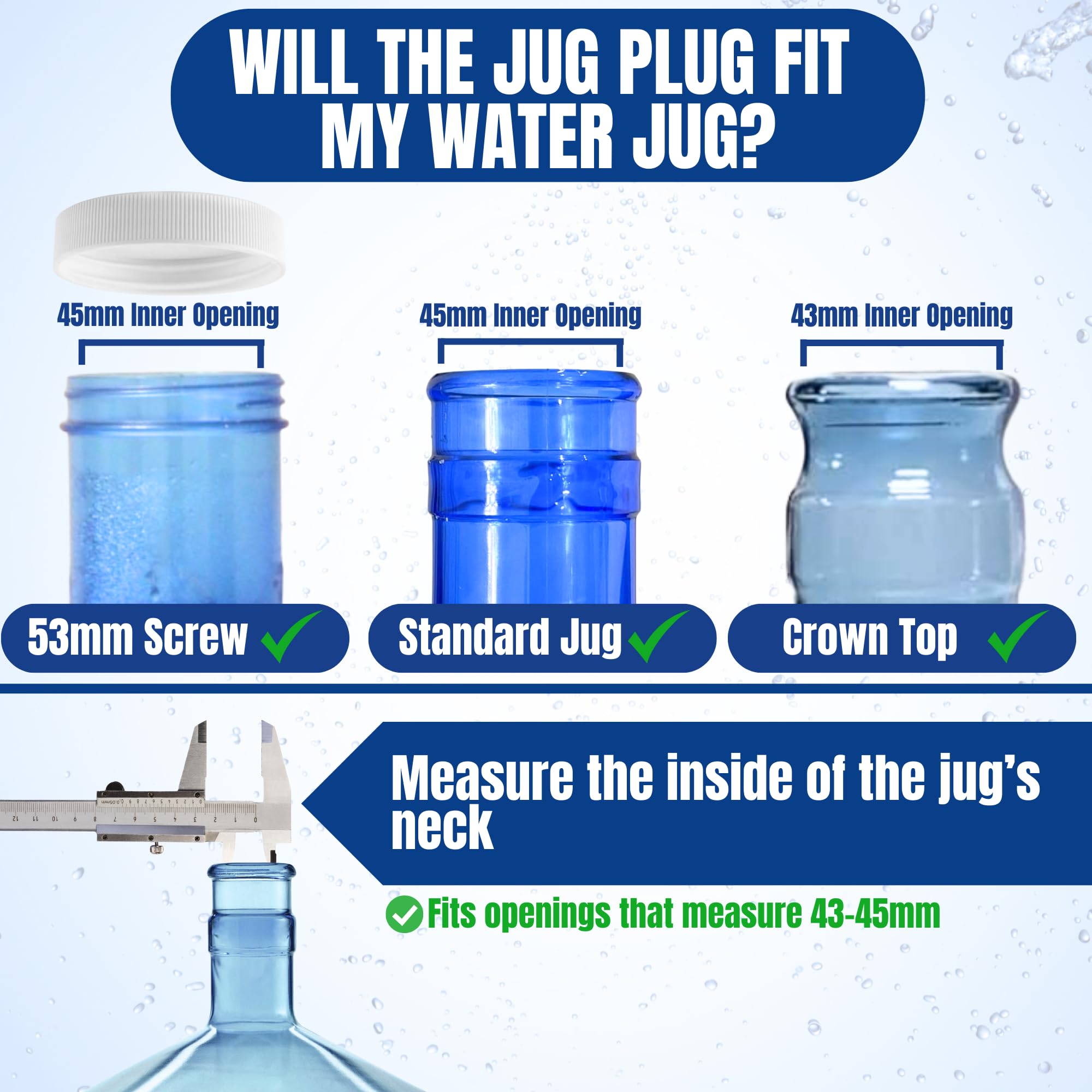 Jug Plug The Original 5 Gallon Water Jug Cap Reusable - No Spill Silicone 3 & 5 Gallon Water Jug Lid Fits 55mm Bottles with a 45mm Opening - Leak-Proof 5 Gal Water Jug Cap Replacement Cover - 3 Pack