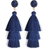 Layered Tassel Bohemian Dangle Earrings, Acrylic Rose Petal Drop Earrings Holiday Festive Costume Earrings Gift for Women