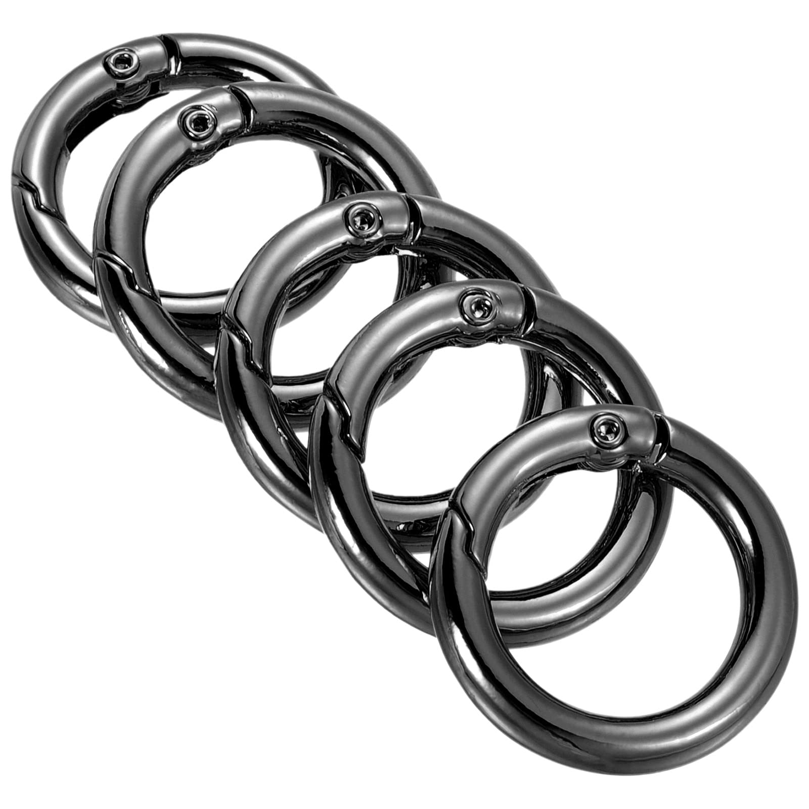 PATIKIL 25x18x4mm Spring Gate O Rings, 5 Pack Round Snap Clip Zinc Alloy for Keyrings Buckle, Black