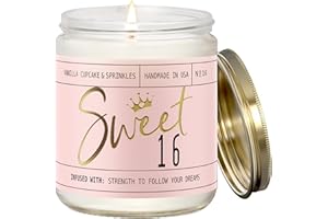 SOY AND SASS Sweet 16 Gifts for Girls - 'Sweet 16' Soy Candle, w/Vanilla Cupcake & Sprinkles I 16th Birthday Gifts for Girls I Sweet Sixteen Gifts for Girls I 9oz Reusable Jar, 50Hr Burn, Made in USA