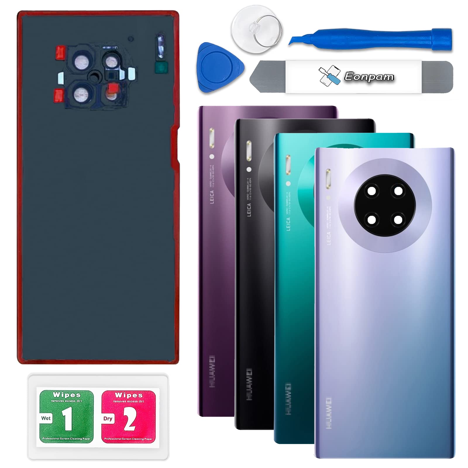 Eonpam Back Cover Glass for Huawei Mate 30 Pro Rear Glass Replacement with Camera Lens + Repair Kit Genuine Rear Housing (Silver)