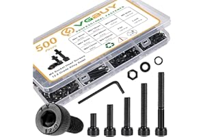 VGBUY 500Pcs M4 Screw Kit, Black M4 Screws (7 Sizes 6-30mm), Assorted Metric Nuts and Bolts Assortment Kit, Hex Socket Head Cap 6/8/12/16/20/25/30mm with Washer Nuts, 12.9 Grade