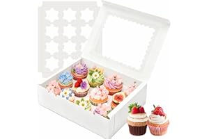 BXIHUR 4Pcs Cupcake Boxes, 12 Count Cupcake box, Viewing Window Cupcake Containers，Suitable for Parties, Banquets, Bakeries a