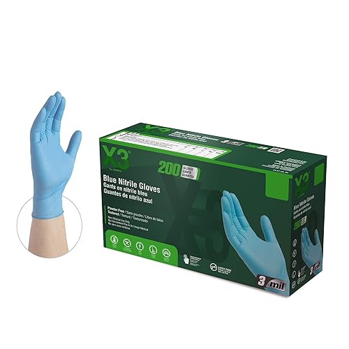 X3 Industrial Blue Nitrile Gloves, Box of 200, Mil, Size Medium