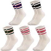 scenicamp 5 Pairs Retro Striped Crew Socks Athletic Cotton Breathable Socks for Women