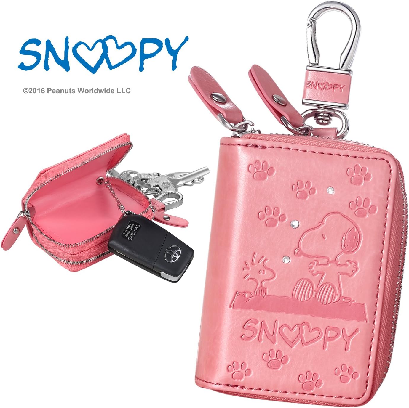 Double Fastener Car Key Chain Case Coin Purse with Hook (Snoopy Pink)