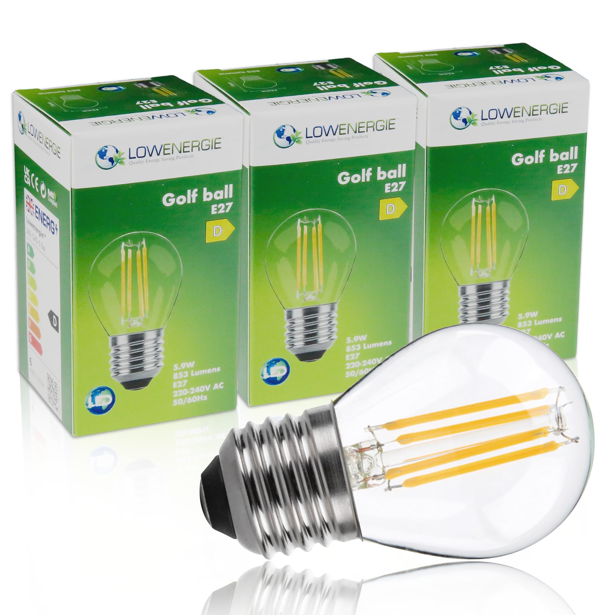 LOWENERGIE LED Filament Light Bulb G45 Golf Ball E27 Screw 5.9W 80W Equivalent Warm White 2700K Energy Saving (3)