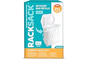 Rack Sack Compact White Garbage Bags - 21 Litre - Unscented, 48 Trash Bags - Ideal for small spaces