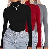 Ekouaer Womens 3 Piece Turtleneck Long Sleeve Shirts Lightweight Basic Slim Fit Soft Thermal Underwear Tops
