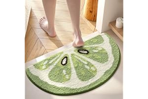 HYST Playtime Cozy Lemon Cute Fruits Half Round Shaped Bedroom Bathroom Doorway Kitchen Floor Rug Carpet Water Absorption Non-Slip mat for Kid's Room (Light Green, 45 * 80CM)