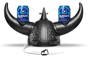 BLKSMITH Drinking Helmet, Viking Drinking Hat with Straws Holds 2 Cans, Adjustable to Fit 16-24" Head, Cool Gifts for Dad