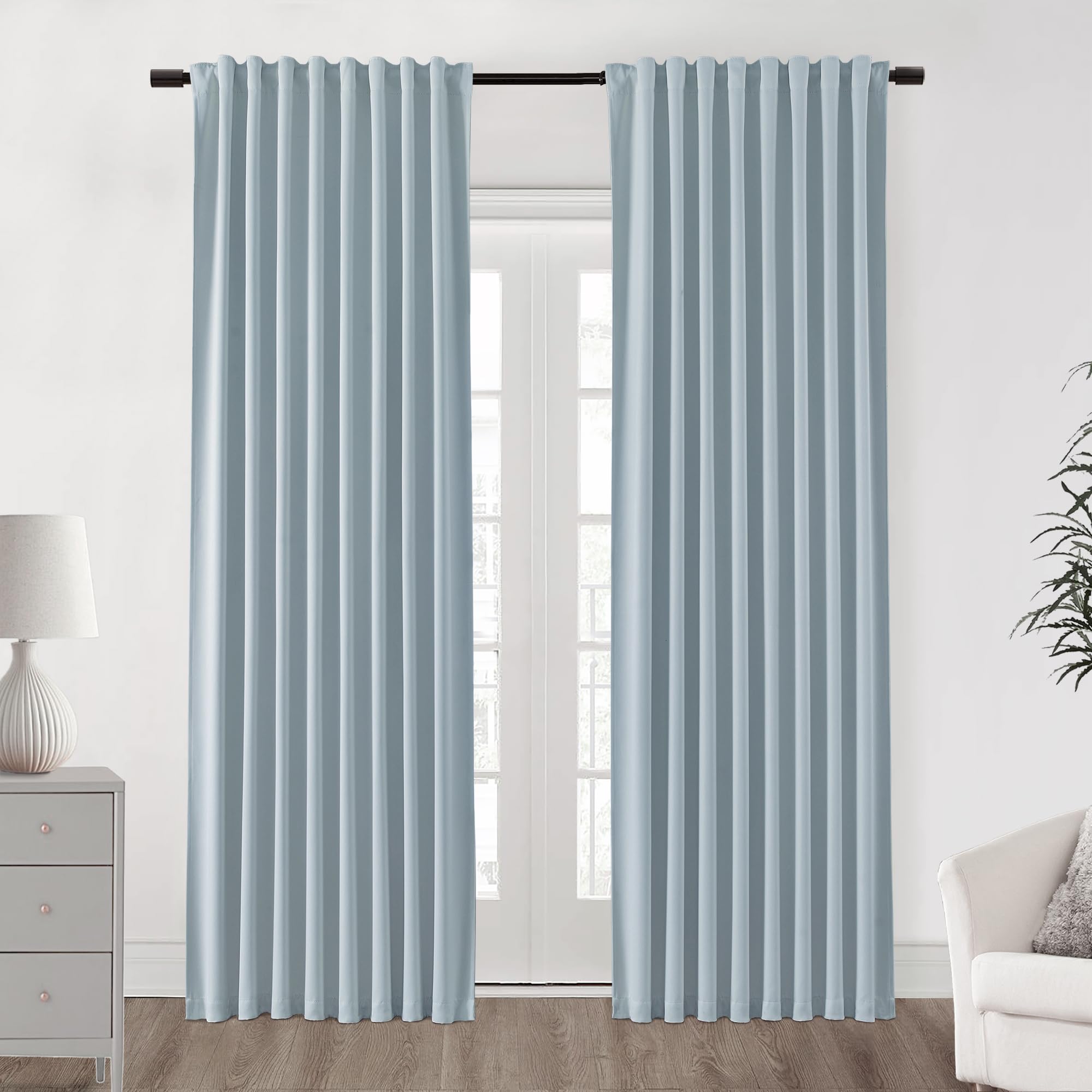 Photo 1 of **** ONLY ONE*****SHINELAND Light Blue Coastal Room Decor Curtains for Dorm,Sky Blue Beachy Home Decor Grandmillennial Grand Millenial Curtains for Living Room Nursery Girl Bedroom 84 Inch Length