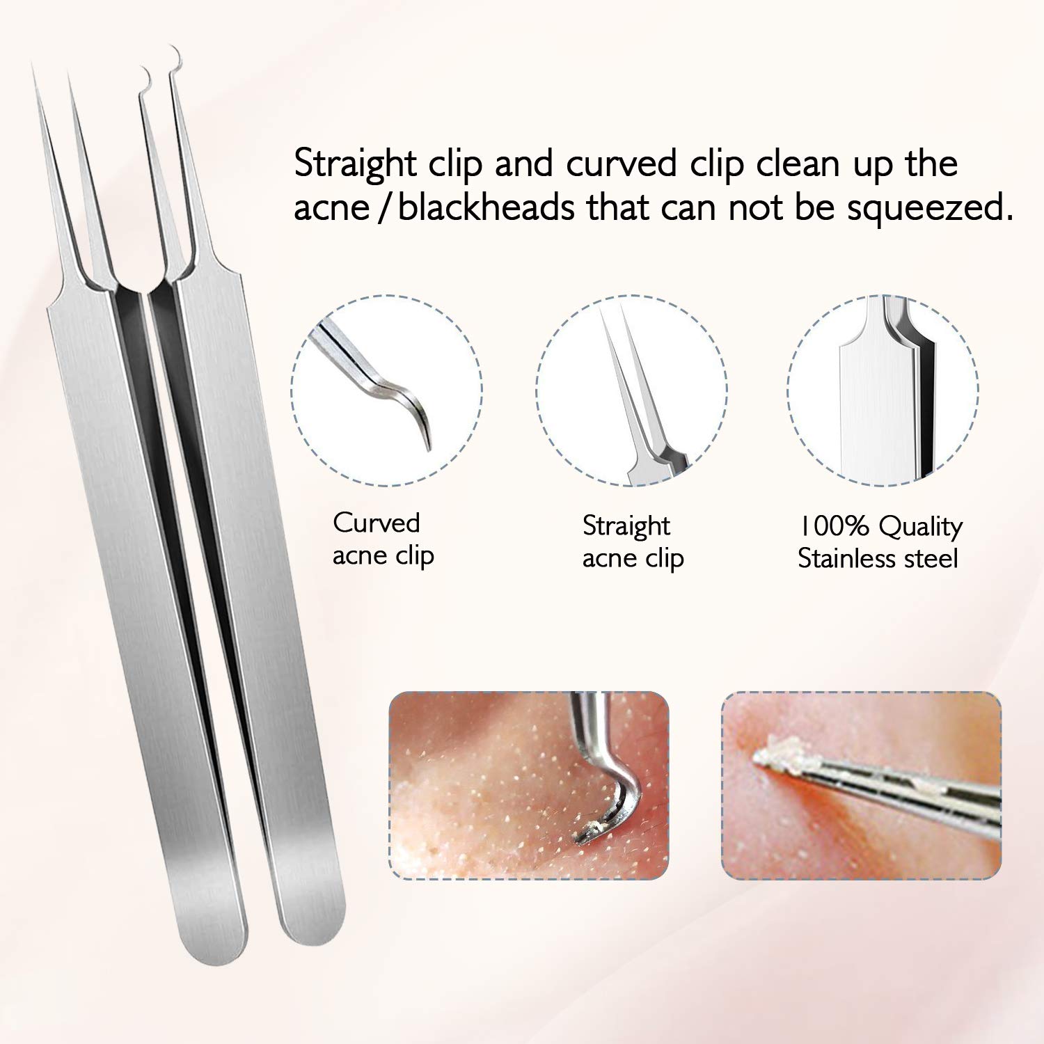 LUBEAU Blackhead Remover Tool Pimple Popper Acne Pimple Comedone Extractor Spot Remover Tool for Whitehead Blemish Zit, Facial Care Skin Protect with Leather Case and Mirror (6 pcs)