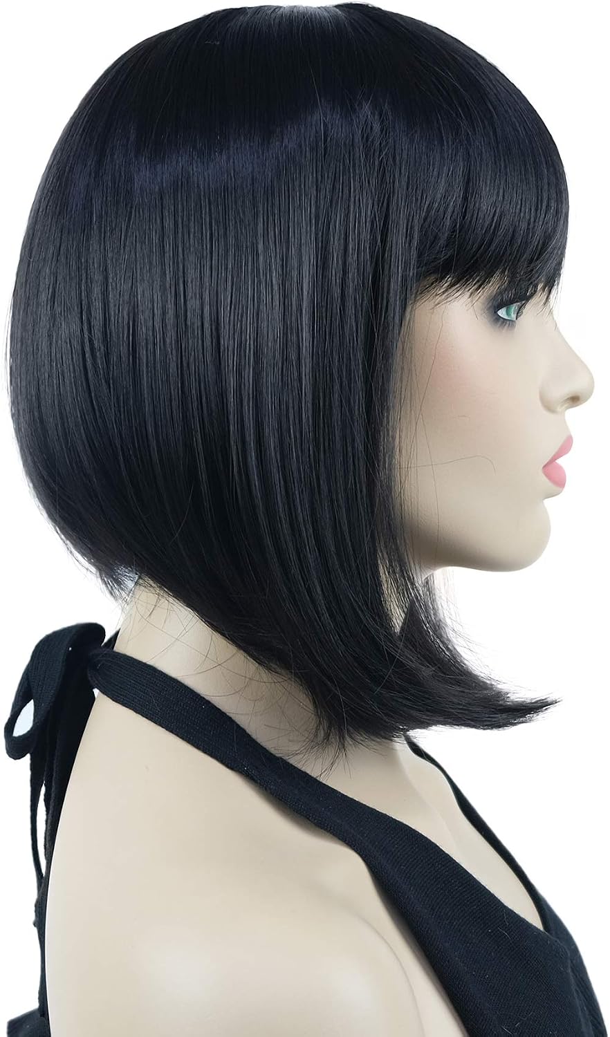 Lydell 10" Short Straight Bob Hair Wigs with Bangs Synthetic Hair Cute Wigs (Natural black) - Image 5