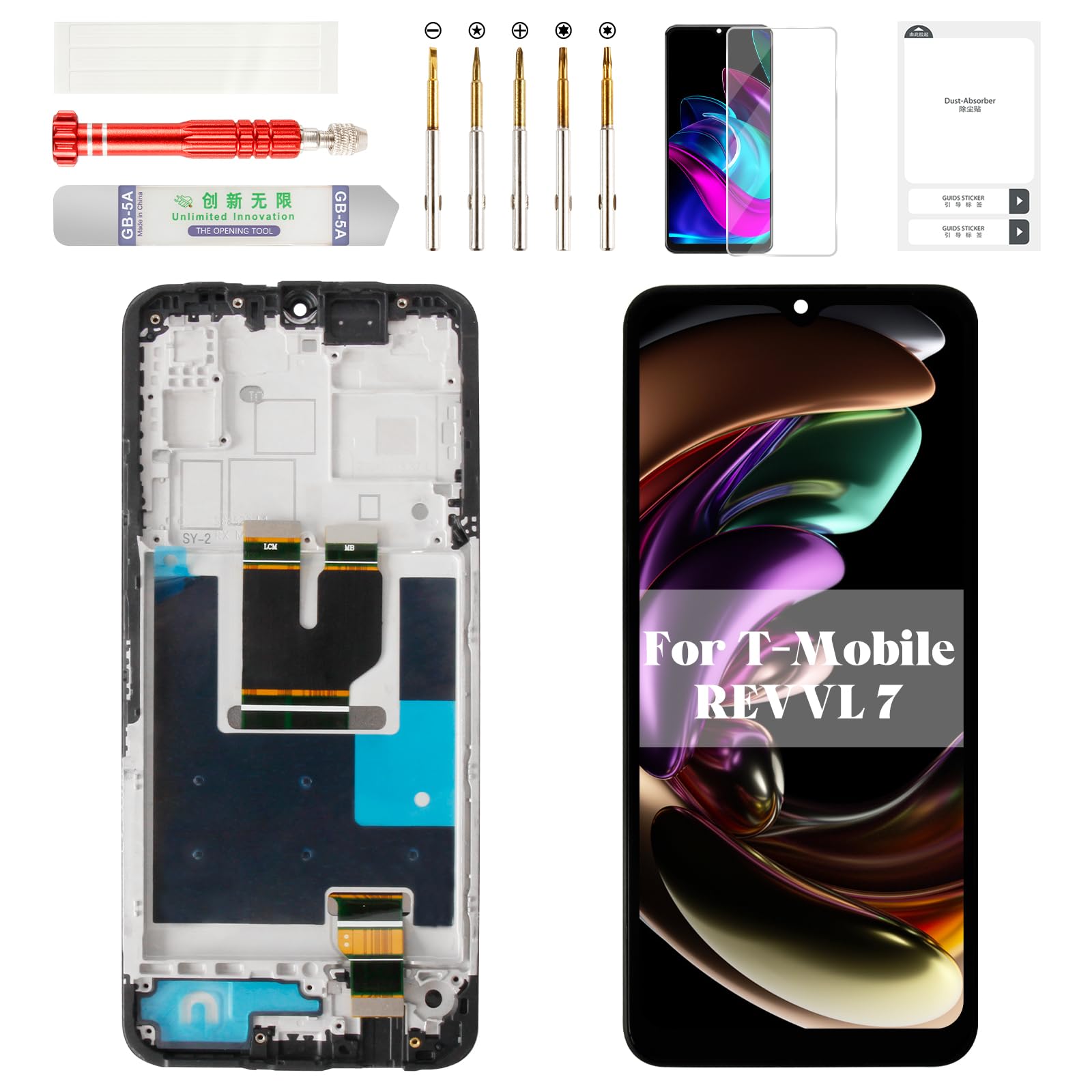 Photo 1 of Original for T-Mobile REVVL 7 Screen Replacement for REVVL 7 5g LCD Display for REVVL 7 Digitizer Touch Screen Assembly Replacement with Frame TMRV075G TMR075G Black