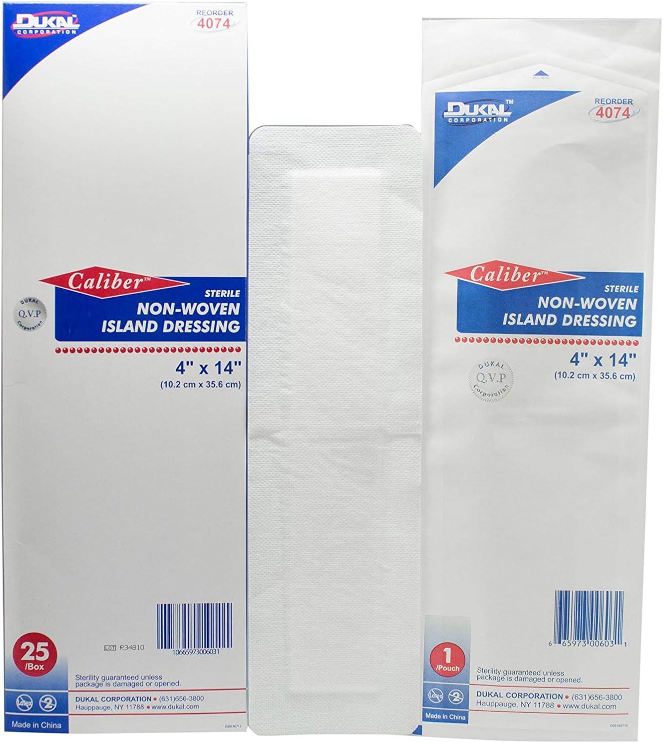 Dukal Island Dressing. Pack of 25 Adhesive Dressings 4" x 14" for Wound Protection. Sterile dressings with Non-Adherent Island pad. Single use: Health & Personal Care