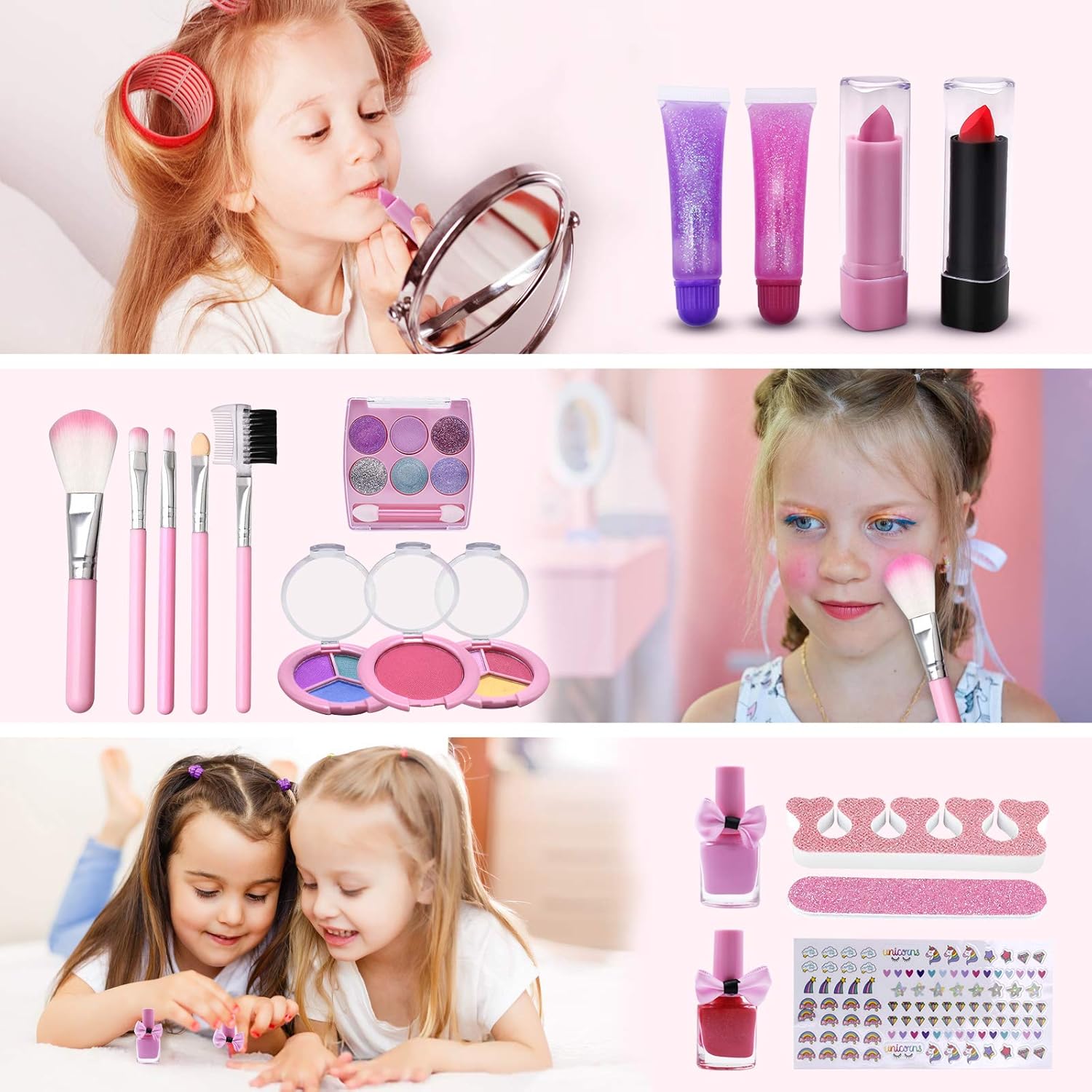 ADOGKUU 23Pcs Kids Makeup Kit for Girl, Washable Girls Makeup Set with Fashion Cosmetic Bag, Real Makeup Dress Up Beauty Set Girls Toy for Kids 6 7 8 9 10 11 12 Years Old, Play Makeup for Little Girls: Toys & Games