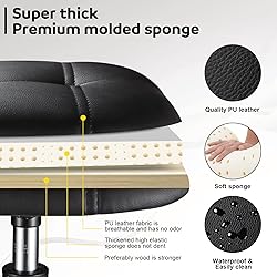 FNZIR Square PU Cushion Rolling Stool with Wheels