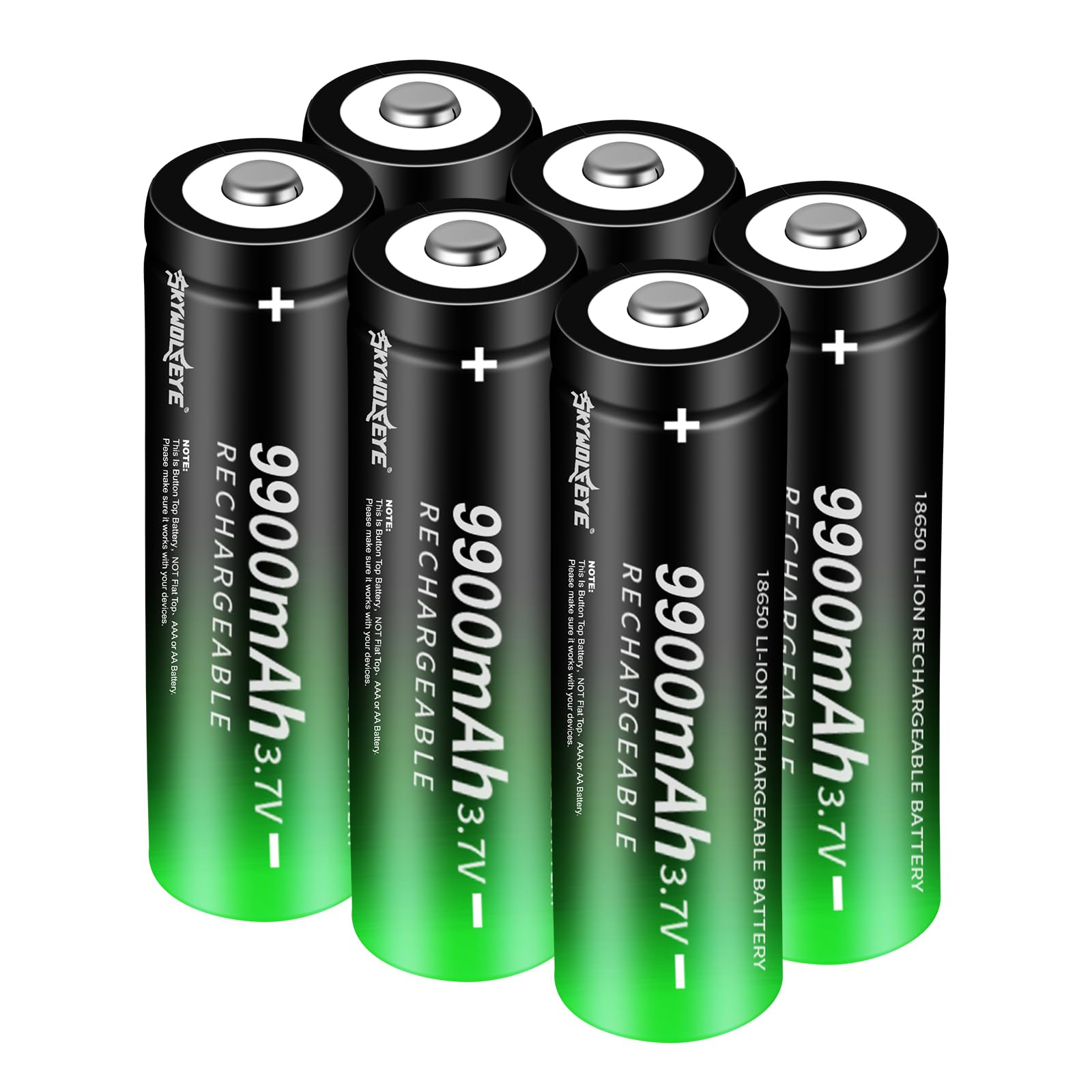 Skywolfeye 6 Pack 18650 Rechargeable Battery 3.7v 18650 Rechargeable Battery Lithium 3.7 Volt Button Top for Flashlights, Headlamp etc