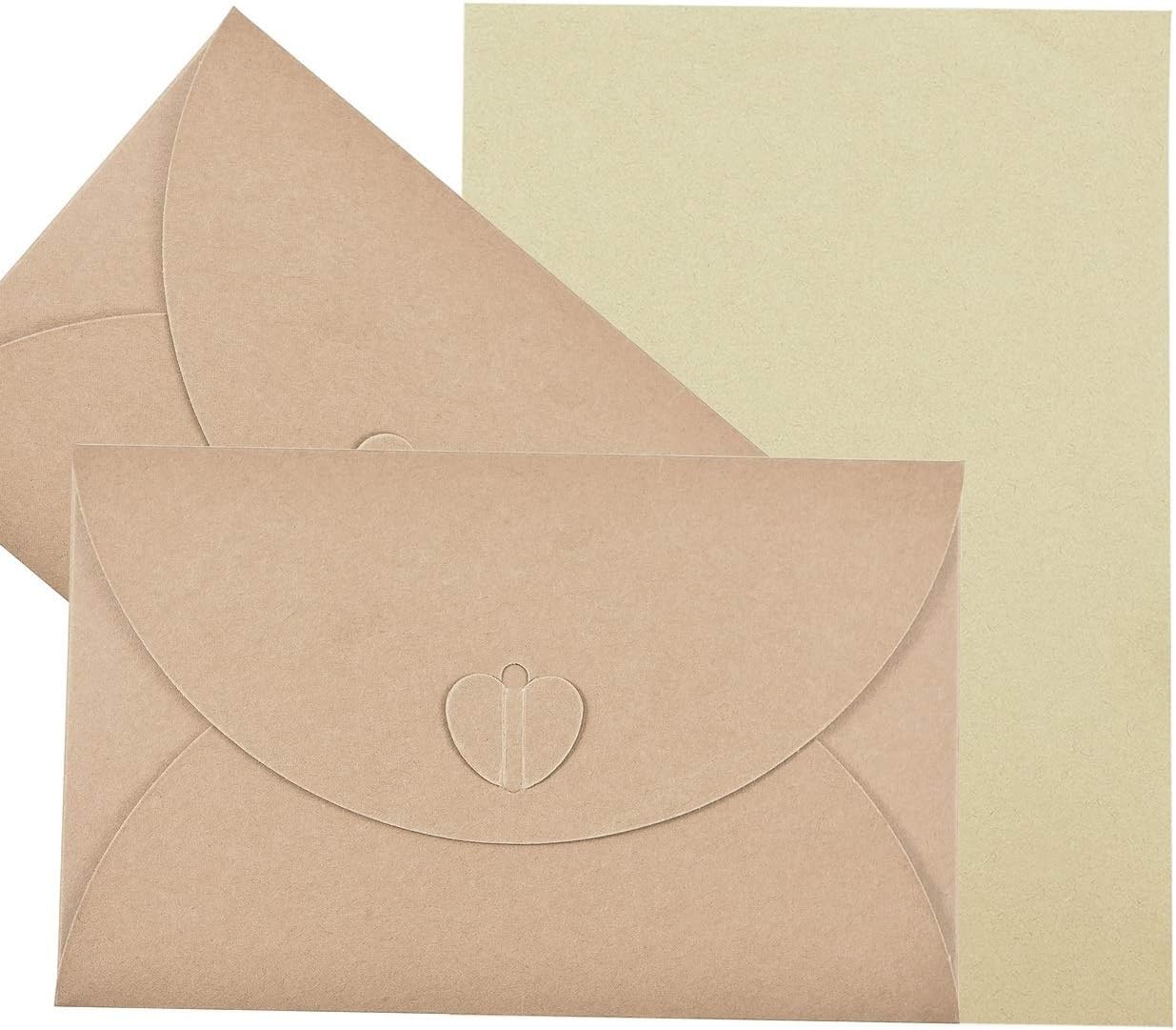 50 PCS Vintage Envelopes Brown with Blank Kraft Paper, Hotipine Durable Recyclable Love Heart Knot DIY Decoration for A6 Greeting Cards Love Letter Friendship Diary 250Gsm 174Mm X 109Mm