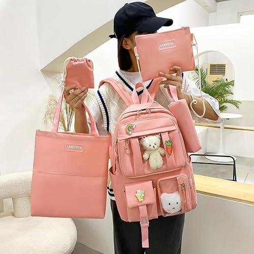 YGYCF Kawaii Backpack 5Pcs Set for Student with Cute Bear