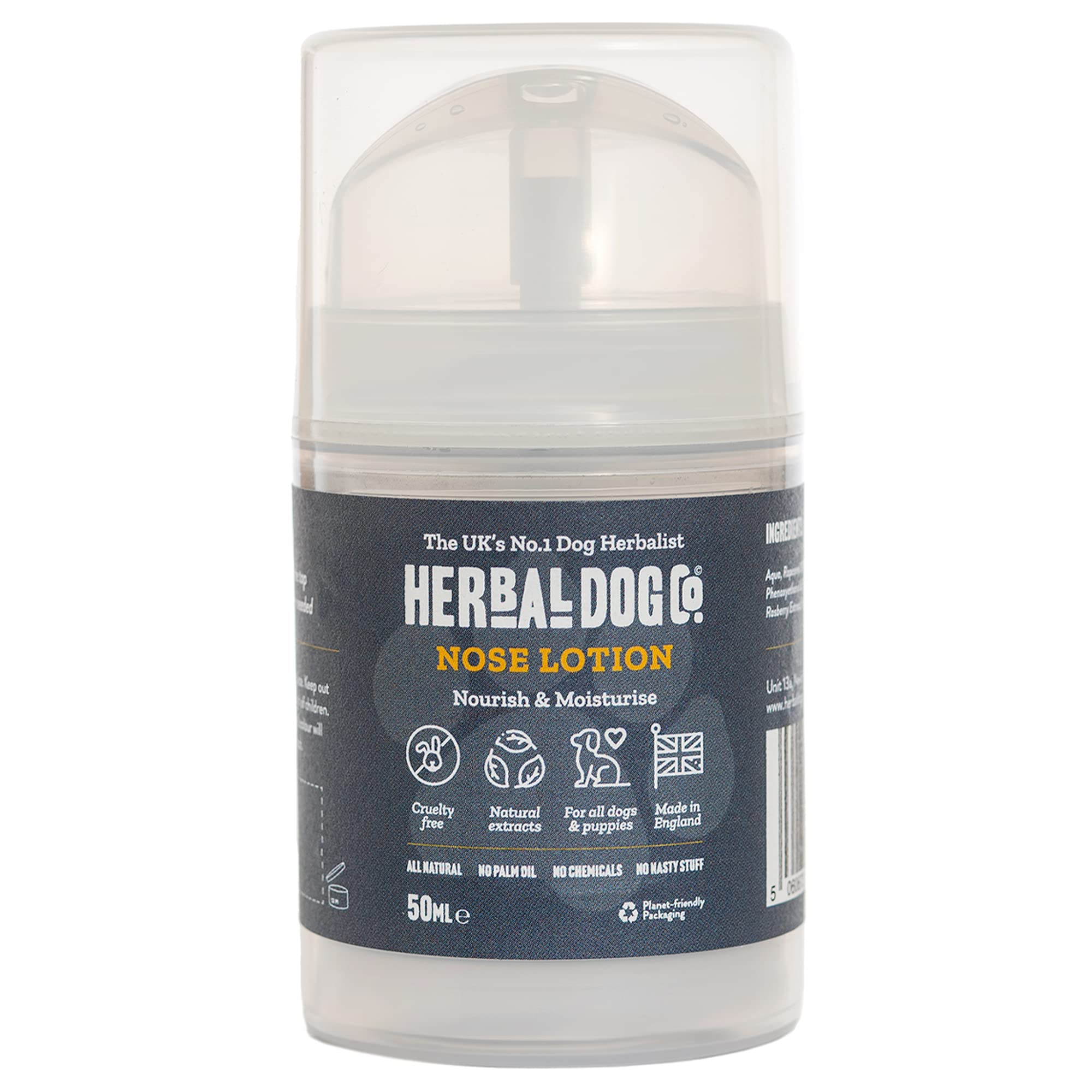 Herbal Dog Co Nose Lotion - Puppy & Dog Nose Balm 50ml - Dog Nose Cream to Heal, Repair & Restore Dry, Cracked & Damaged Noses - Lick Safe, Cruelty Free, Vegan, Made in UK