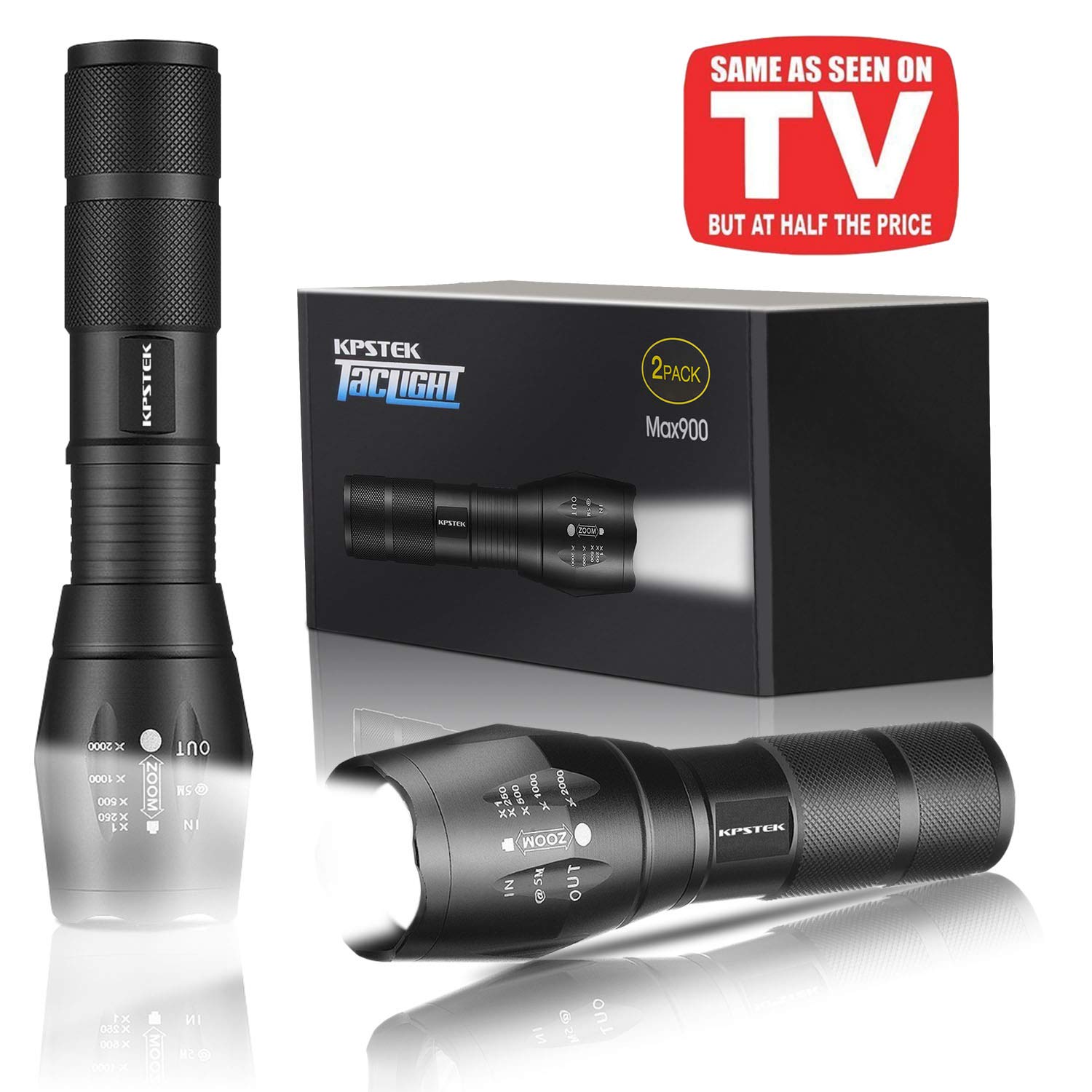 2Pcs Tactical Flashlight, KPSTEK High Lumen XML T6 LED Flashlights