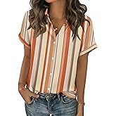 Zeagoo Short Sleeve Summer Tops for Women Casual Button Down Shirts Solid/Striped Business Work Blouses