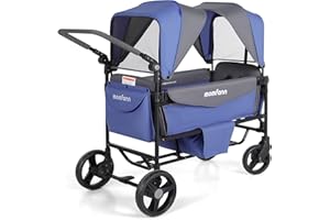 MOMFANN Stroller Wagon for 2 Kids,Foldable Wagon Stroller with Canopy, All-Terrain Parent Organizer, Adjustable Handle & Pull Bar Baby Wagon for Infants and Toddlers, Lavender Blue