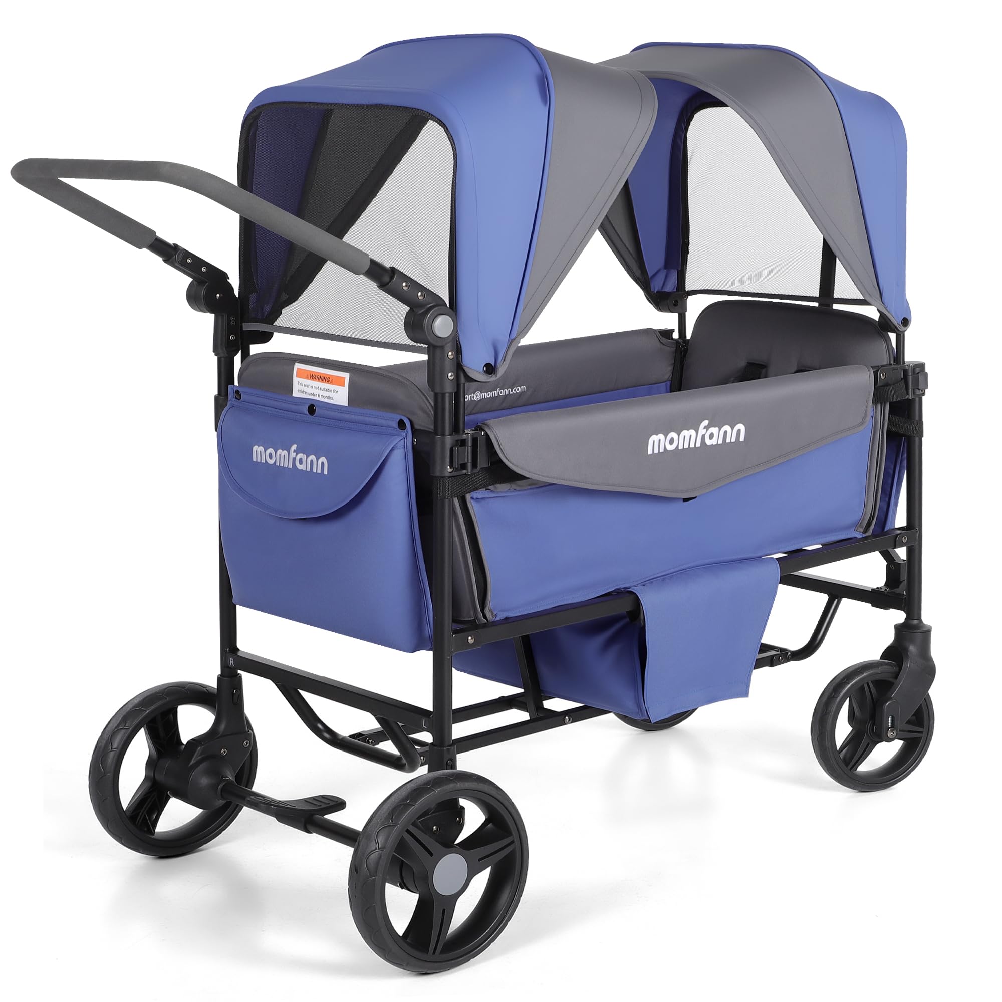 MOMFANN Stroller Wagon for 2 Kids,Foldable Wagon Stroller with Canopy, All-Terrain Parent Organizer, Adjustable Handle & Pull Bar Baby Wagon for Infants and Toddlers, Lavender Blue