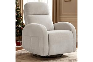 BaseBeauty Swivel Rocker Recliner Chair, Glider Recliner Nursery Rocking Chair with Side Pockets, Manual Reclining Nursing Chair for Breastfeeding, Living Room, Camel Chenille