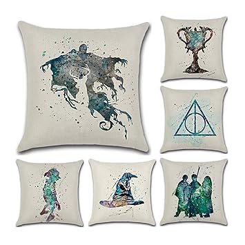 CADITEX Weicher Flachs-Kissenbezug, für Sofa, Autositz, Kissen, Zuhause, Bett, Dekoration. (6pcs-Harry Potter)