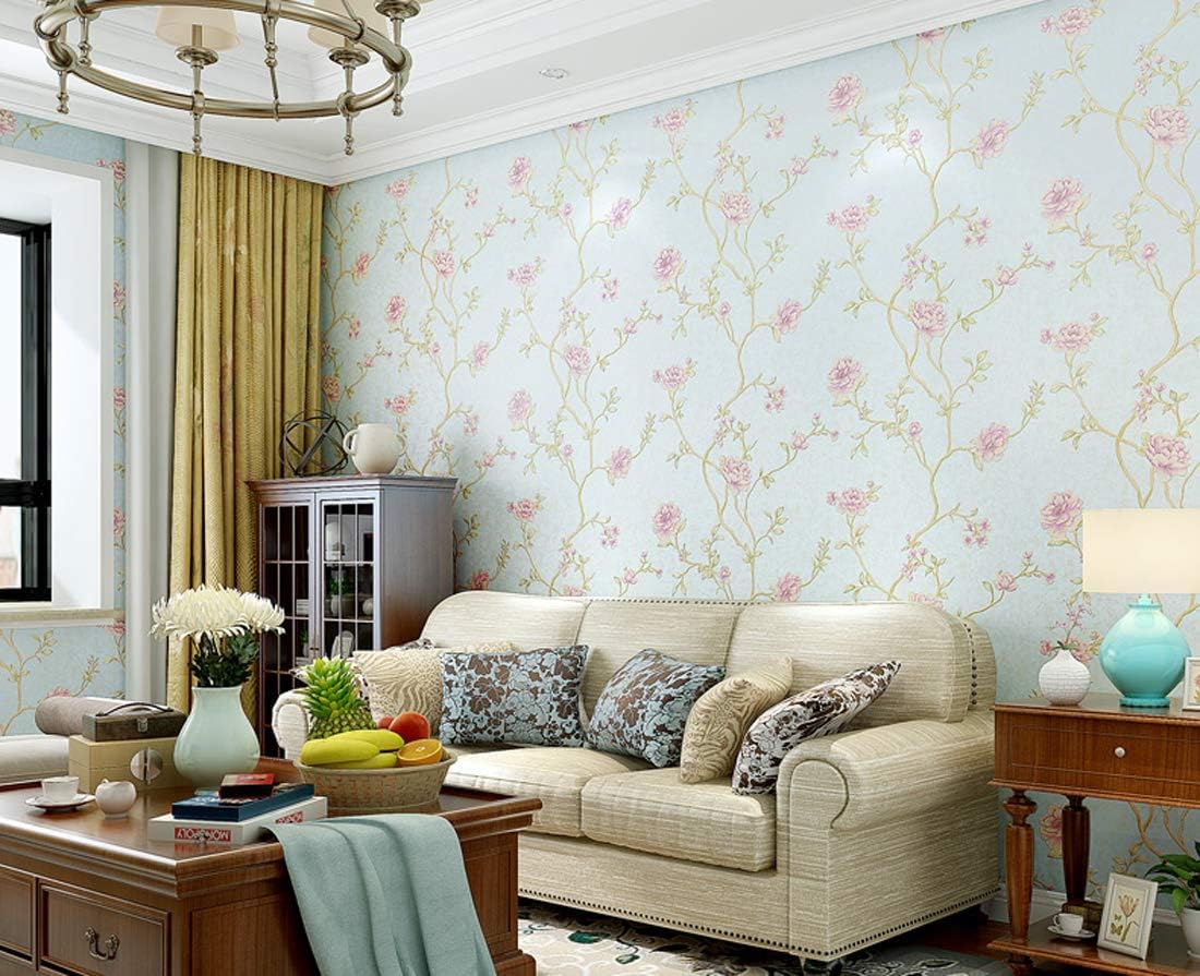 Amazon 素朴なカントリースタイルフォラルパターン 剥がして貼れる不織布壁紙 工芸アクセント壁用デカール 粘着式装飾花柄シェルフ 引き出しライナー 壁紙ステッカー 86 Wx117 L ブルー キッチン用品 オンライン通販