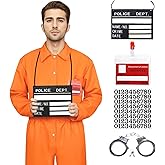 SERTAS Adult Prisoner Costume - Orange Jumpsuit for Men Woman- Halloween Prison Inmate Uniform, Unisex Jail Criminal Outfit
