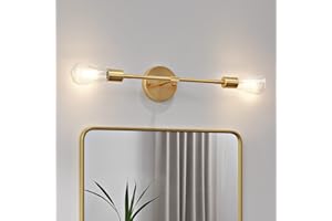 FadimiKoo 2-Light Gold Sconces Wall Light Fixtures, Bathroom Vanity Light Fixtures Over Mirror, Modern Brushed Brass Indoor Semi Flush Mount Lighting for Hallway Bedroom Kitchen (1 Pack)