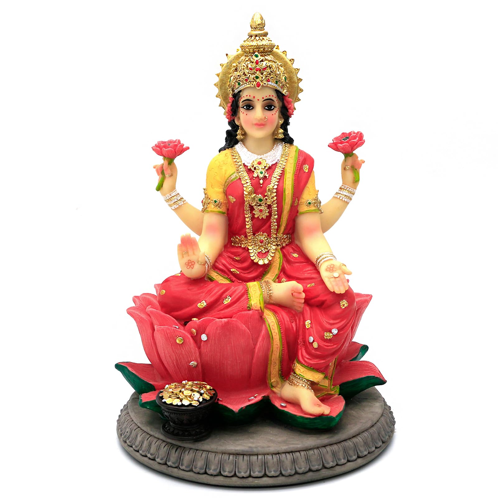 alikiki Indian Gift Goddess Laxmi Statue - 8.9”H Hindu Idol Lakshmi Sculpture Diwali Gift for Indian Pooja Item Decoration Indian Home Office Mandir Temple Altar Puja Housewarming Wedding